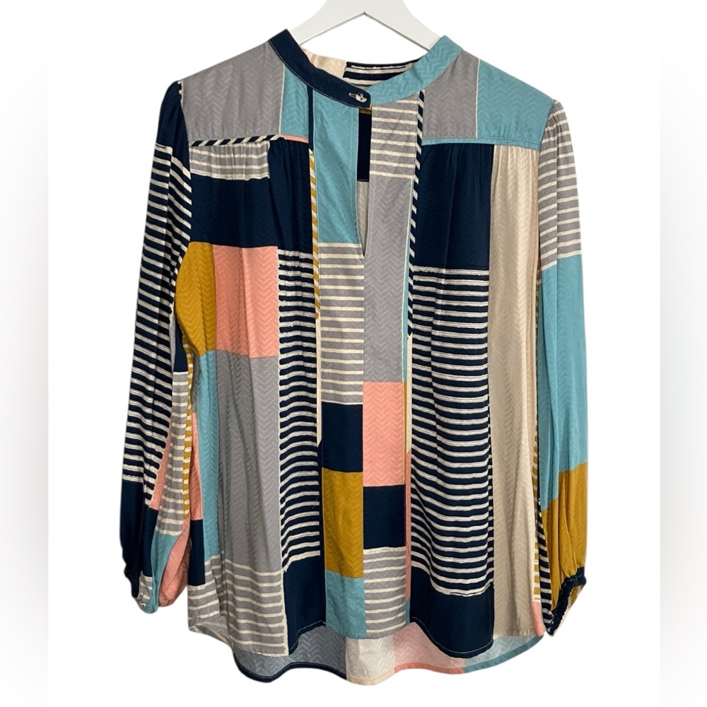 Patchwork Stripe Button-Front Blouse In Multi